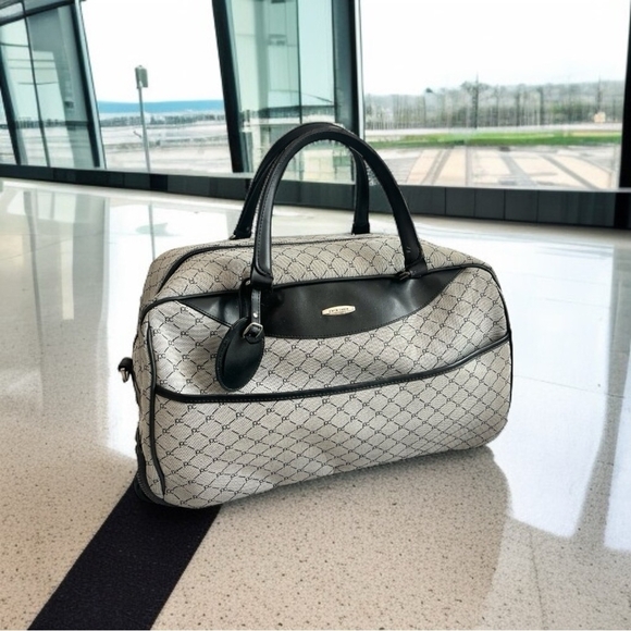 Pierre Cardin Logo Wheeled Duffel Bag Grey Black Rolling Carry-on Luggage Bag - Picture 1 of 11